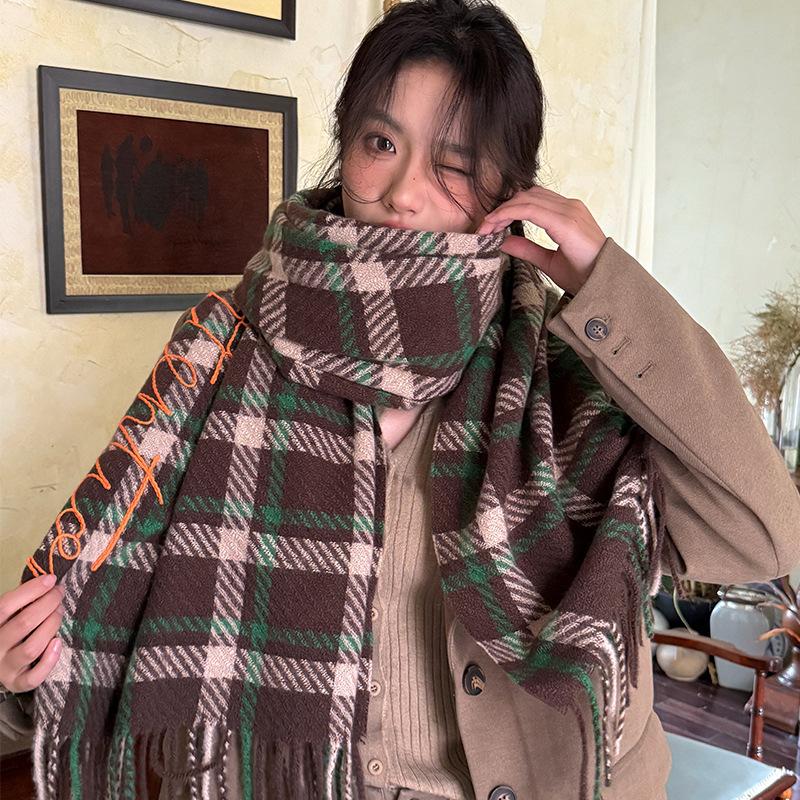 

Ретро высококачественный клетчатый имитация кашемира шарф женский осенне-зимний новый теплый шарф шаль двойного назначения 200*70cm зелёный