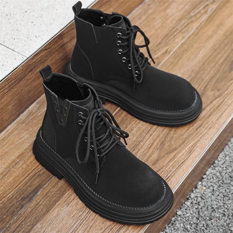 Fashion British style men casual cowboy tooling work boots genuine leather shoes outdoors desert boot handsome platform ankle botas male