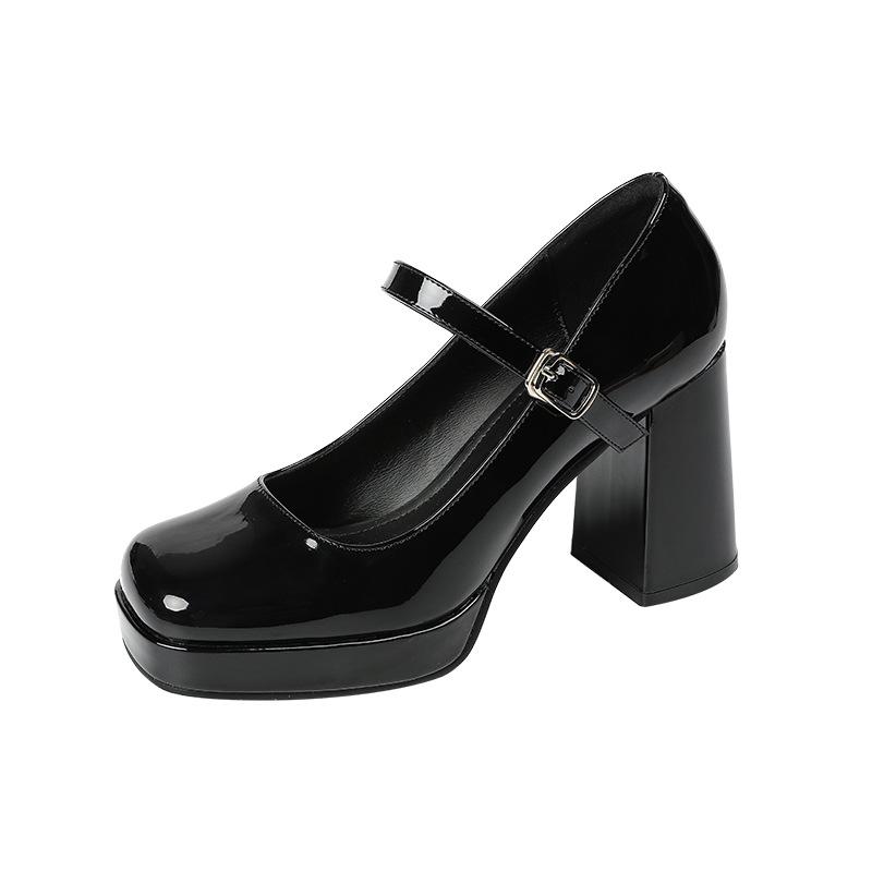 3359-12 One word with high heels single shoes women's summer new French temperament thick heels high heels women's shoes