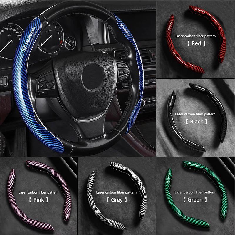 2PCS Carbon Fiber PVC Car Steering Wheel Covers For Honda Civic Fit Jazz Accord Pilot CRV Odyssey Passport City Shuttle HRV LV4
