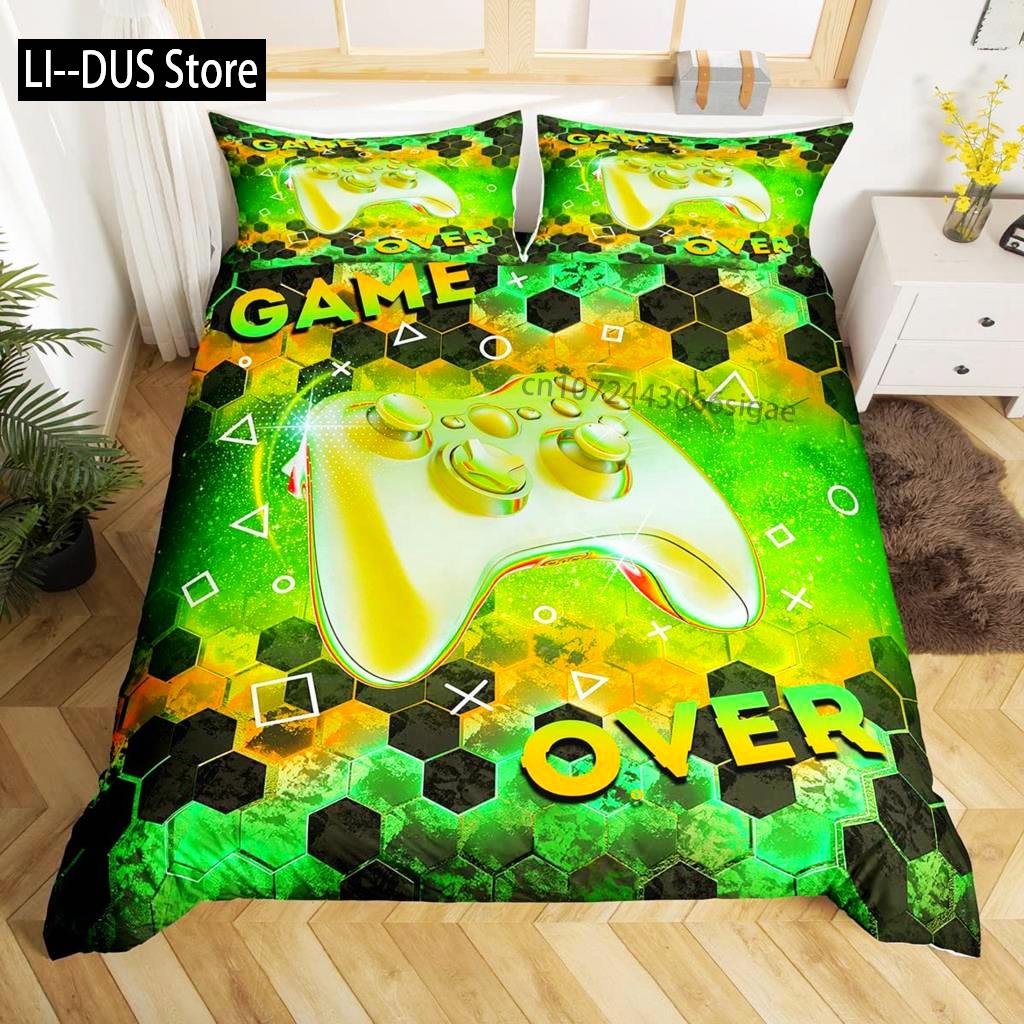 Gamepad Duvet Cover Set Microfiber Gamer Player Gaming Joystick Comforter Cover Queen Size Kids Boys Video Game Twin Bedding Set