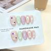 10pcs Ballet Short Nail Tips Set-Glossy Finish Polka Dot & Solid Color Designs with 3D Bow Accents Nail Art for Women and Girls