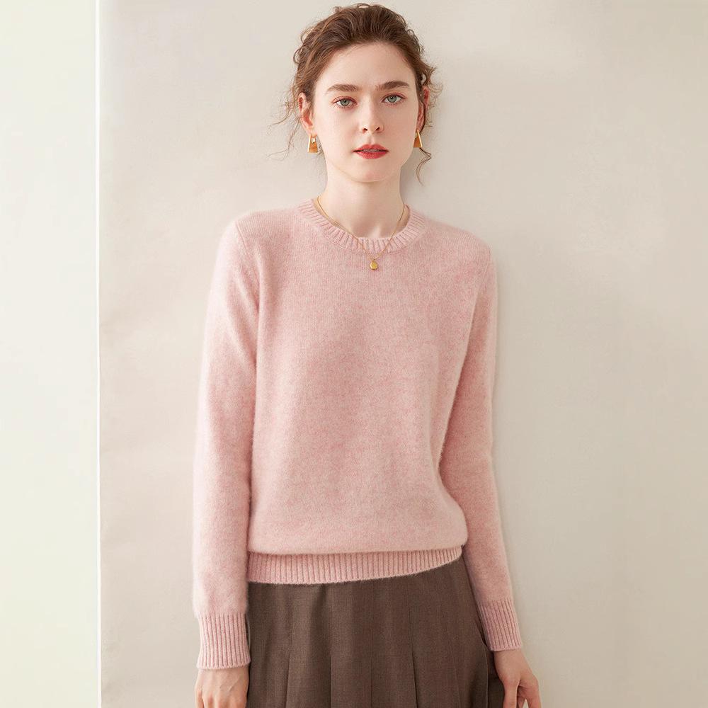 Women's Cashmere Knit Round Neck Long Sleeve Base Layer Sweater - Versatile, Thick, Loose Fit, Autumn/Winter Style