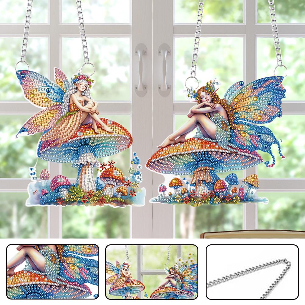 2 Stück 2D Flaches DIY Diamantmalerei Set Strassstein Diamantkunst Fensteranhänger Diamantkunst Anhänger DIY Heimdeko Hängender Charme