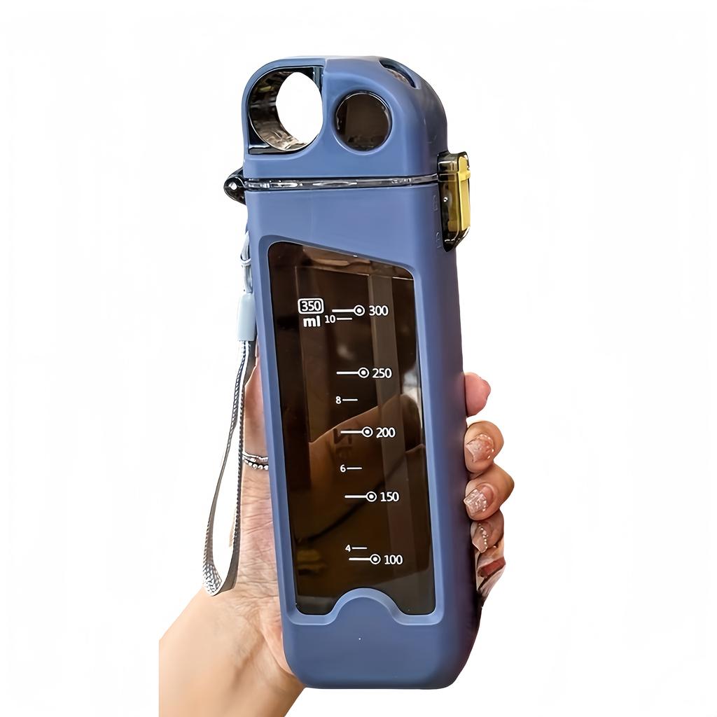 350ml/11.83oz Auslaufsichere Quadratische Plastikwasserflasche mit Skala, Leicht, Langlebig und Tragbar, Ideal für Outdoor-Aktivitäten, Reisen und Sport