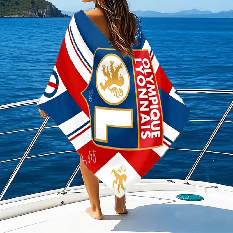 Olympique Football Crest Beach Towel - Soft, Absorbent Microfiber, Lightweight, Ideal for The Beach, Parties, Travel, Camping fan gifts