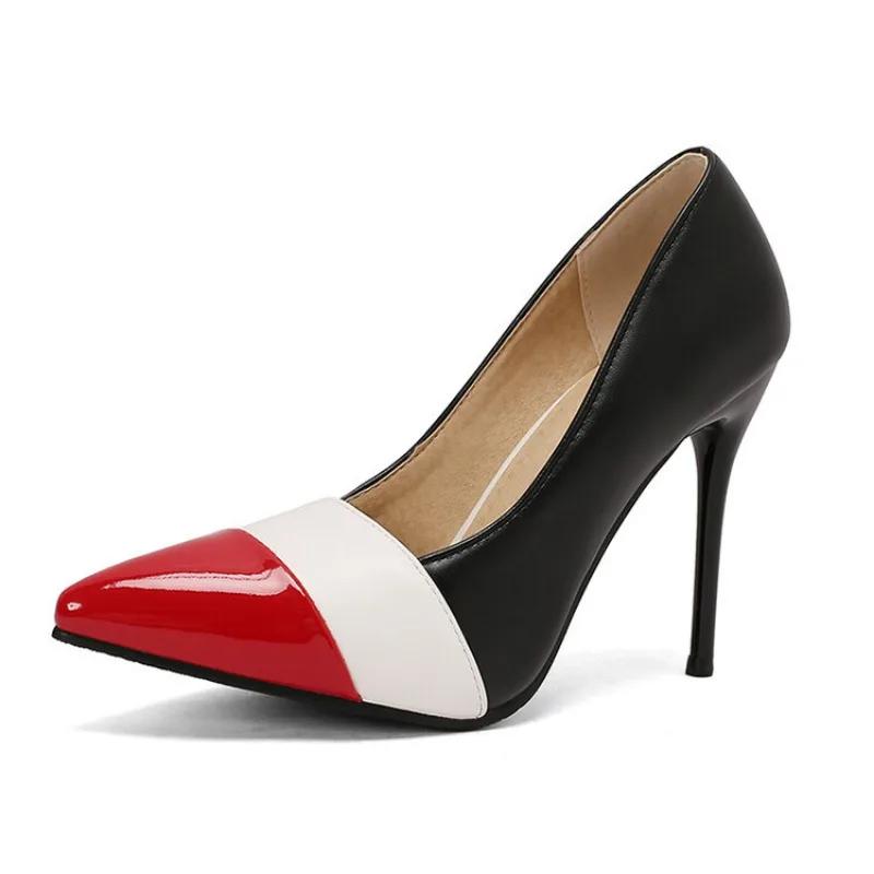 Lackleder Farbkontrast Einzelschuh 202 Neu Spitz Zulaufend Flacher Ausschnitt Dünner Absatz Hohe Absätze Damenschuhe Groß 43