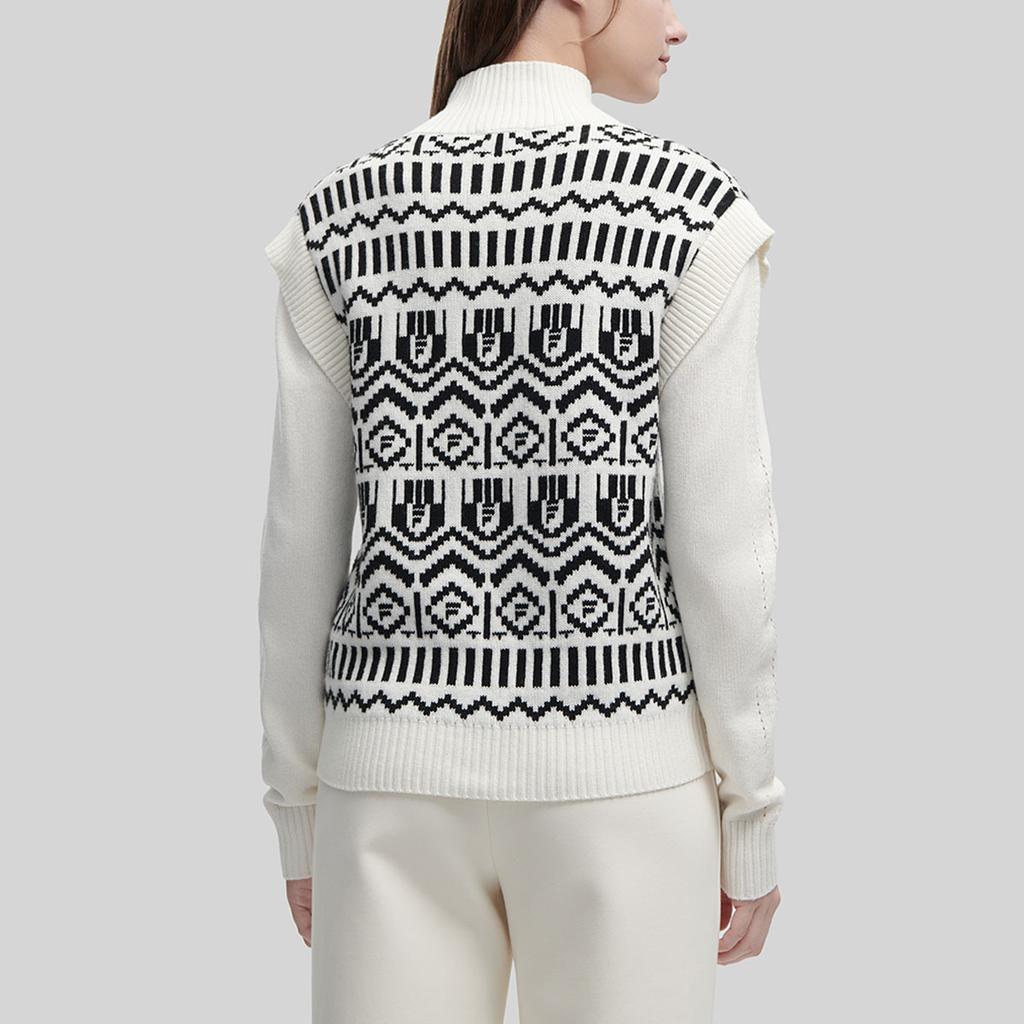 FILA Emerald Patchwork Printed Casual Long Sleeve Knit Top Women tops Ice-Cream-White F11W344404F-IV