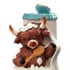 Resin Animal Statue Highland Cow Bathroom Figurine, Scottish Calf Bathing Statue, Funny Unique Home Decor Farmhouse Ornament for Office Tiered
