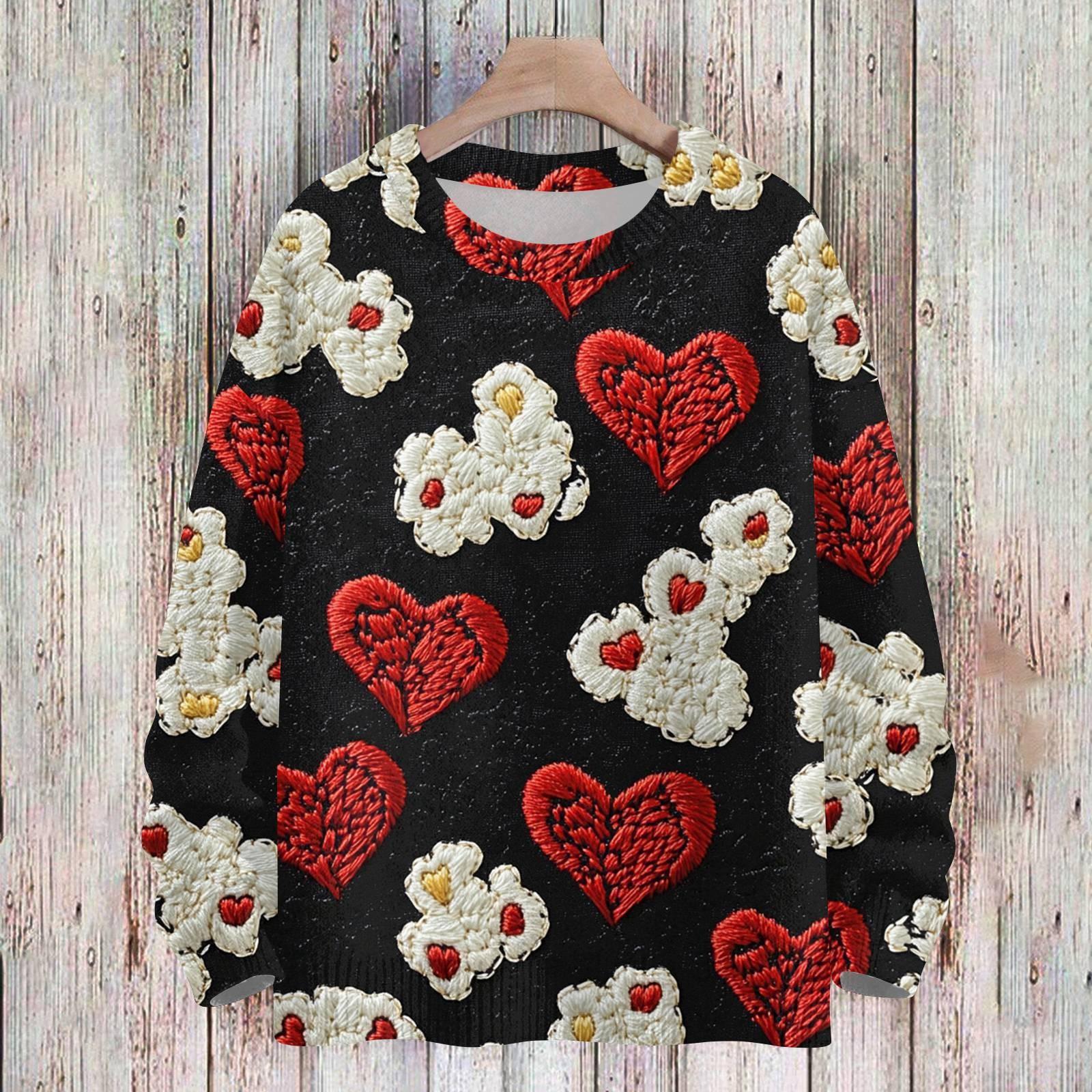 

Свитшоты ко Дню святого Валентина для детей, вязаные свитера для мальчиков и девочек, симпатичные рубашки, осенние свитера с круглым вырезом, топы 100 чёрный