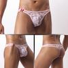 Yousheng Men Thong Low Waist See-through Embroidery Lace Flower Pattern Briefs Breathable Soft Stretch Slim Fit Underwear Honeymoon Valentine Wear