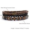 Handmade 3Pcs Men Bracelet Set Natural Coconut Husk Beads Braslet Lava Tiger Eyes Hematite Stone Wrap Braclet Meditation Pulsera