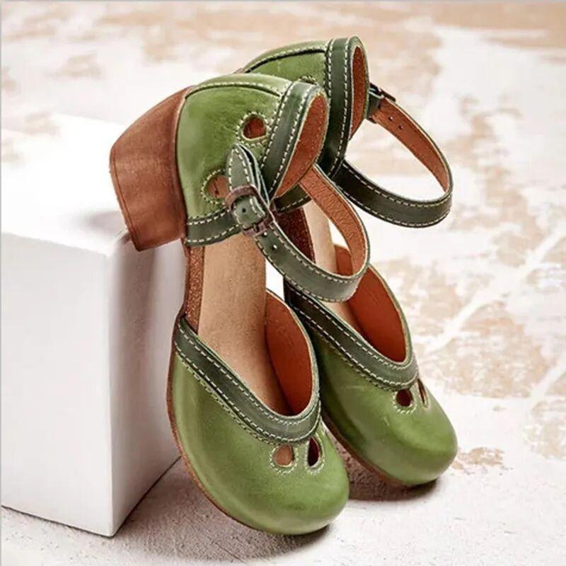 Spring Summer Casual Large Size Women's Shoes Color Block Thick Heel High Heel Sandals Round Toe Rubber Outsole