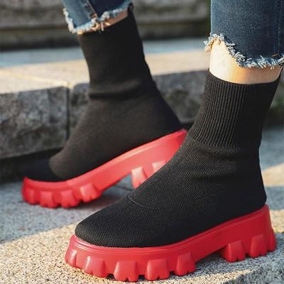 Buty damskie Slip On Botki Zachodnie Platforma Dzianiny Damskie Skarpety Jesienne Buty dla Kobiet Moda Kobiece Botki