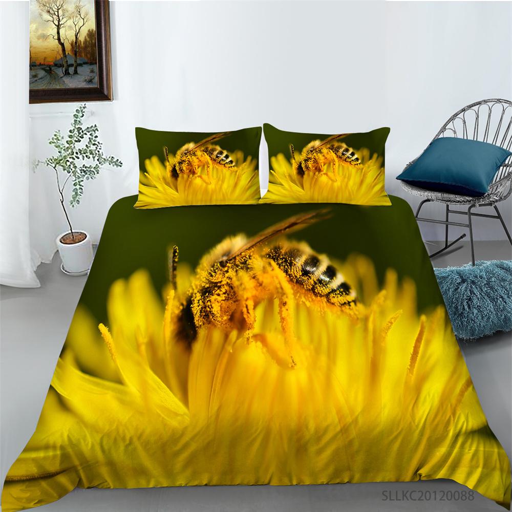 2/3pcs Bedding Set Breathable Comforter Duvet Cover Set 3D Bee Unique Design Microfiber Comfortable Bed Suit