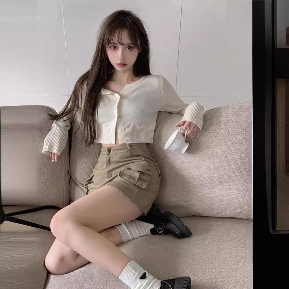 2023 Summer Trendy High-Waist Khaki Workwear Skirt for Women