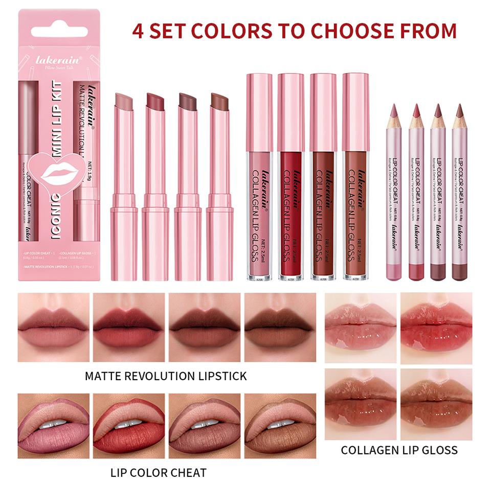Combo Labbra Rossetto Opaco + Matita Labbra Set Lucidalabbra Idratante Opaco Impermeabile Lunga Durata Set Rossetto Labbra Set Trucco Labbra