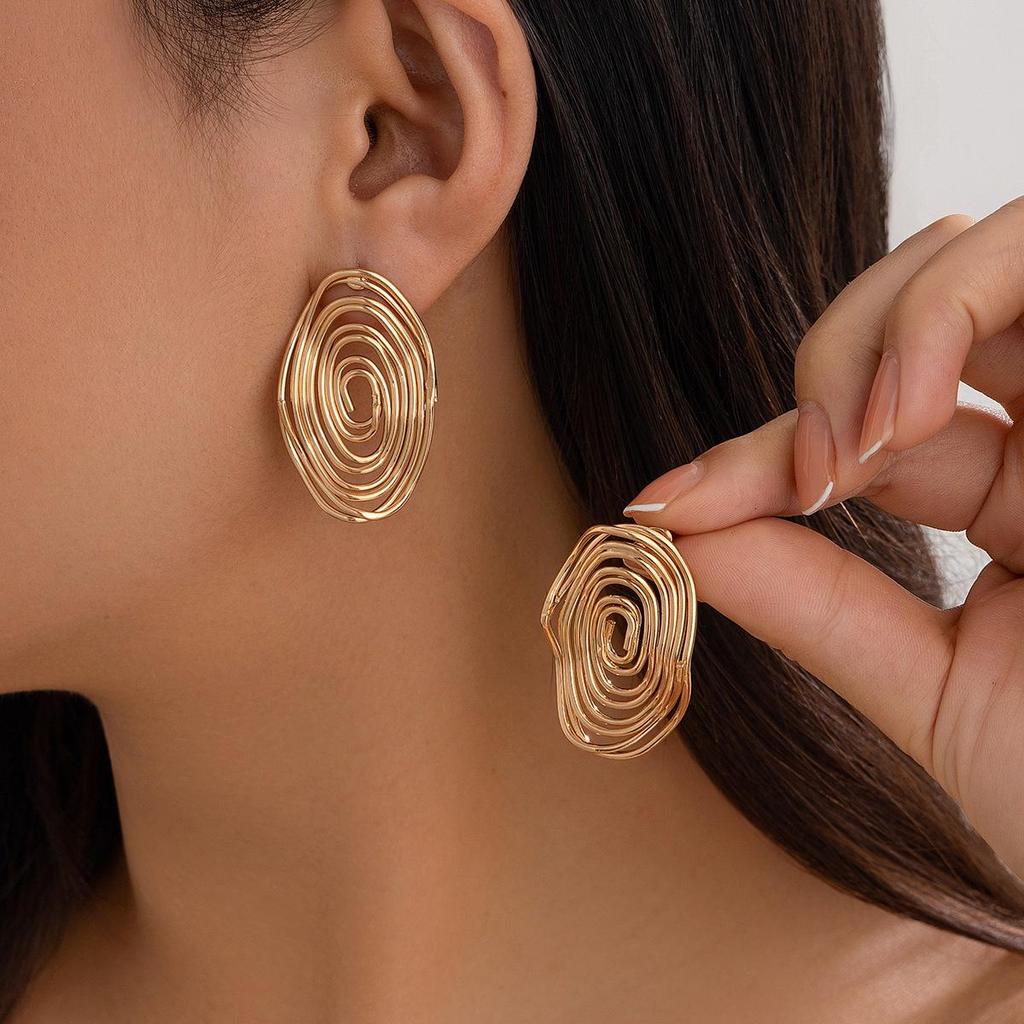 European & American Cross-border Irregular Geometric Metal Water Drop Earrings with Exaggerated Pleated Texture