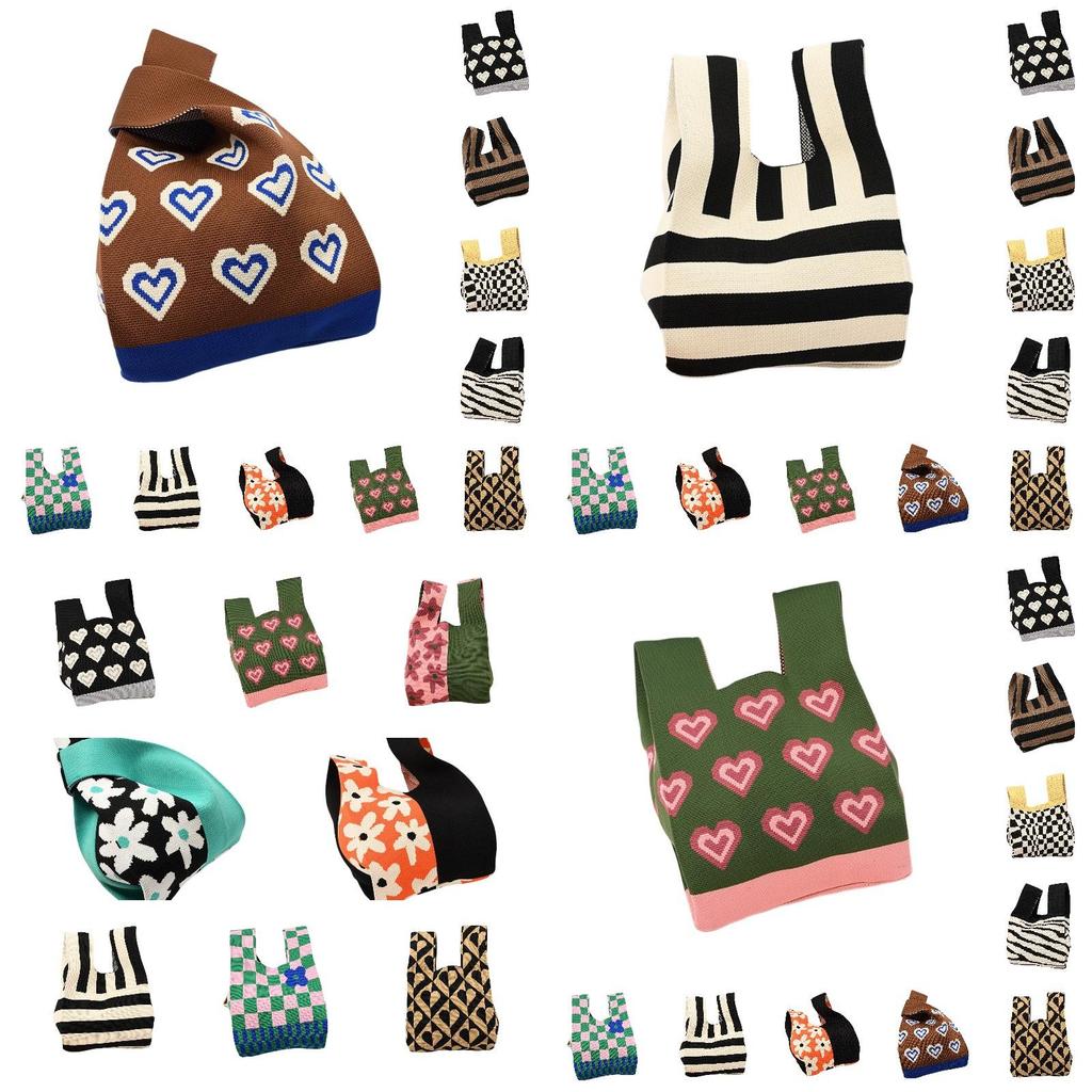 Vintage Knitted Handbag With Striking Color Block Design For Women