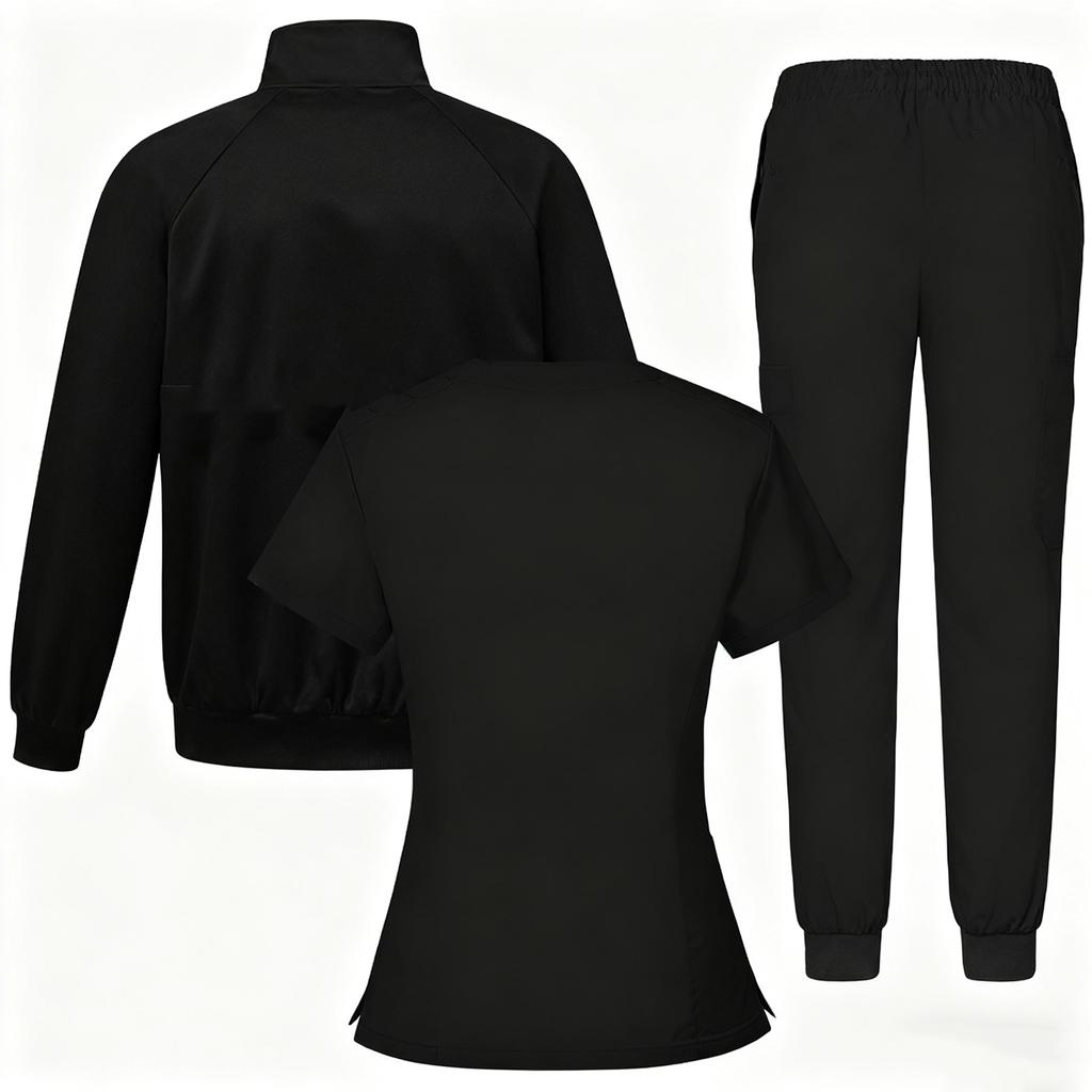 Women's Loose And Comfortable V-neck Short Sleeved Workwear With Multiple Pockets And Beauty Suit Set