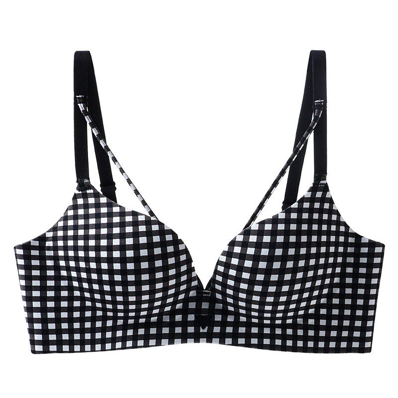 

Retro contrasting color plaid gathers beautiful breasts bra seamless small breasts show big dopamine waffle cute and sexy 70b (recommended 40-47.5kg )