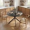 Round Dining Table for 4 People, 100 cm, Industrial, Wood-Look Top, Steel Cross Base, Black