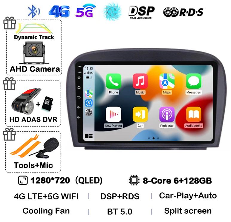 Android 14 Carplay Car Radio For Mercedes Benz SL R230 SL350 SL500 SL55 SL600 SL65 2001-2007 Multimedia Video Player GPS Stereo