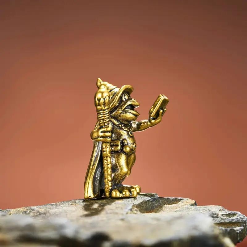 Vintage Brass Frog Wizard Statue Frog Holding A Magic Wand Ornament Small Animal Figurines Home Office Decoration Car Ornaments