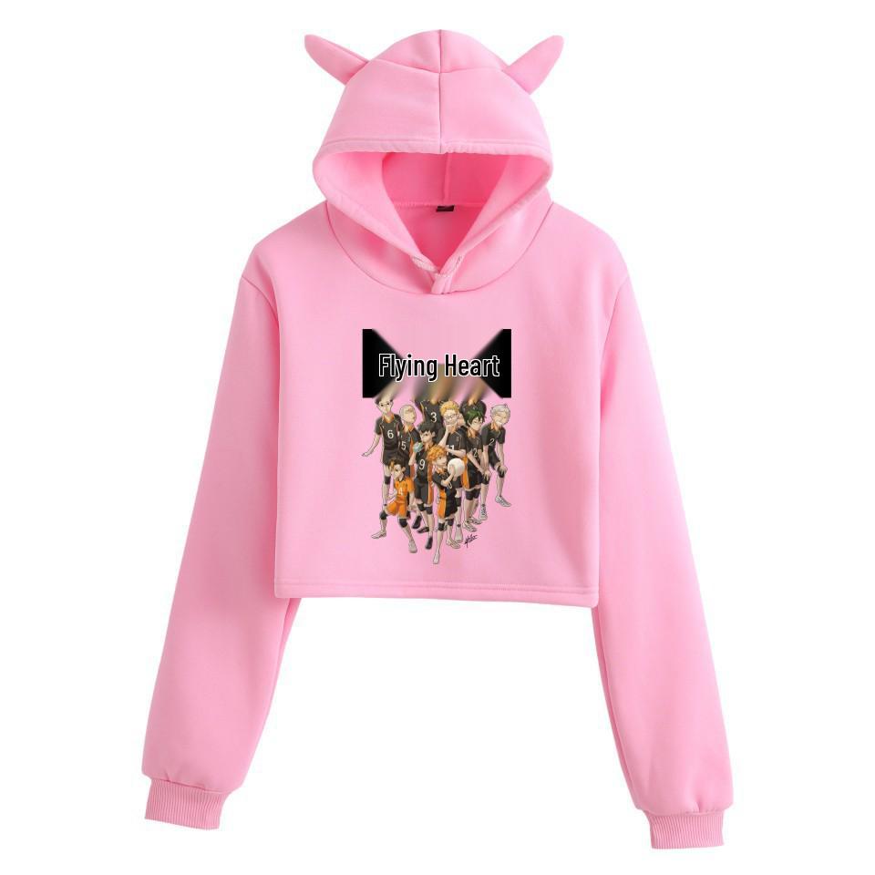 Haikyuu Anime Cat Ears Cropped Hoodie - Women's Autumn/Winter Fashion Sweatshirt