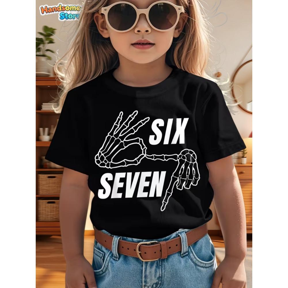 67 Meme T-shirt för Pojkar Flickor Mode Stänkt Bläck 3D-tryck Flickas Kortärmade T-shirts Rundhalsade Toppar Löst Barnkläder