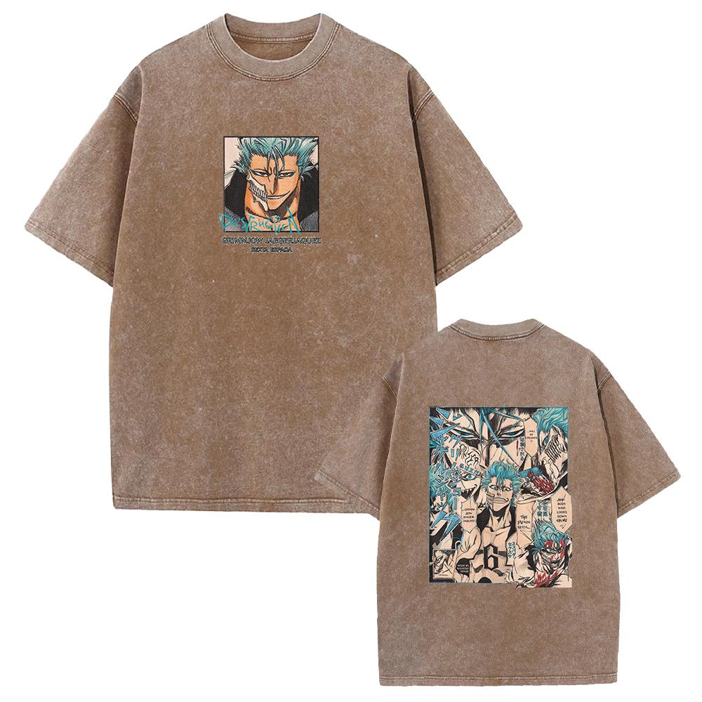 Japan Anime Bleach Grimmjow Jaegerjaques Graphic Tshirt Men Street Trendy Tshirts Vintage Washed Tee Harajuku Cotton T Shirt