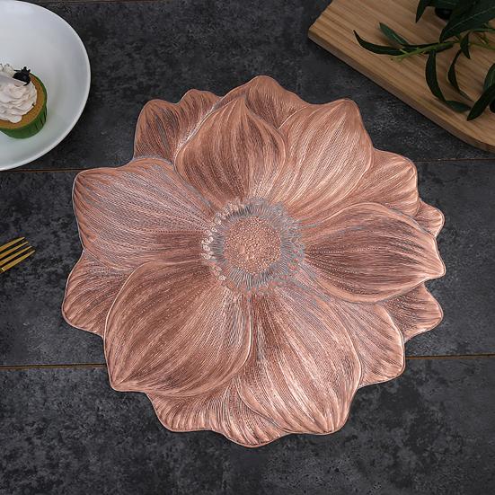 Lotus-Shaped Placemat PVC Embossed Pattern Heat Resistant Table Mat Protects Against Stains Scratches Non-Slip Easy Clean Kitchen Dining Party Mat