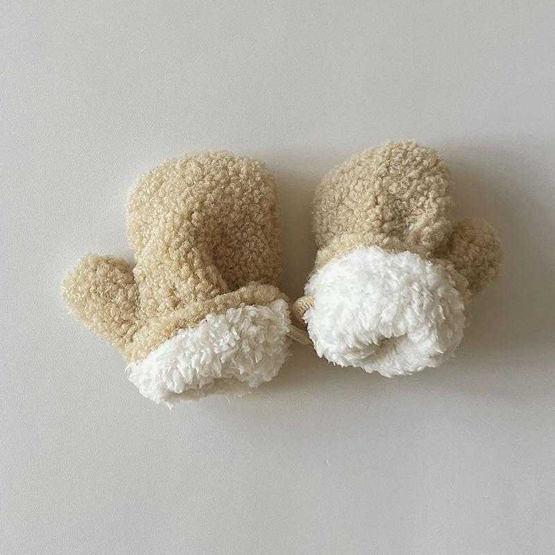 Cute Embroidered Bear Baby Gloves Lamb Wool Winter Boys Girls Full Finger Gloves Outdoor Windproof Warm Kids Mittens