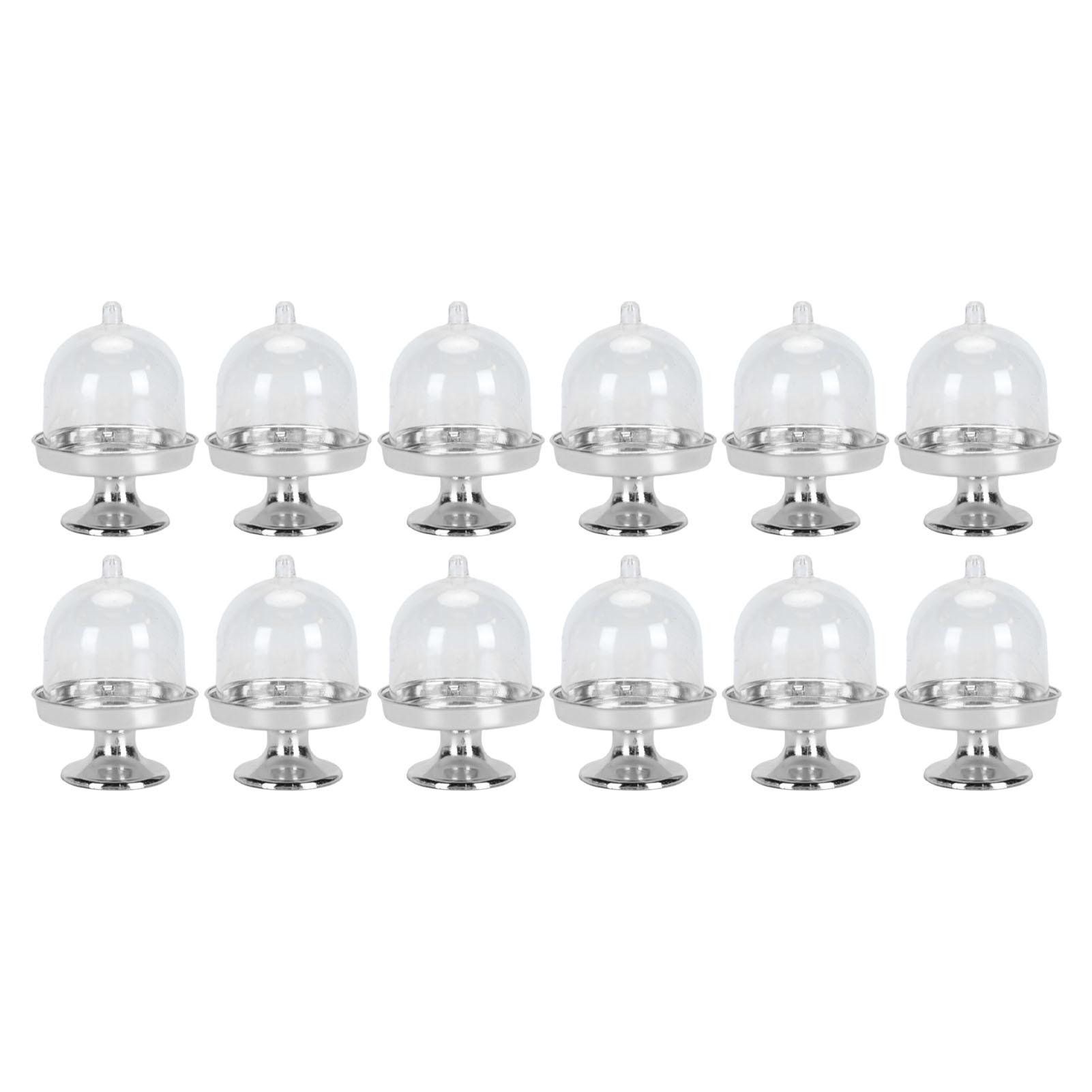 

12 шт. мини-тарелка для торта с крышкой, пластиковая мини-подставка для торта с купольной крышкой, прозрачная маленькая подставка для торта Silver Bottom