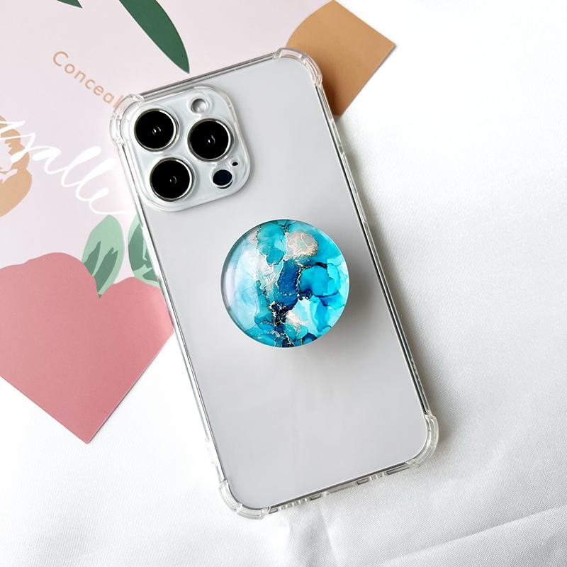 Marble Pattern Crystal Glass Phone Holder Foldable mobile phone Socket Crystal Glass phone grips 5