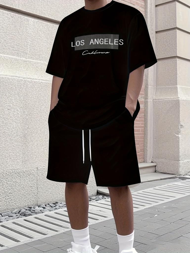 2025 Neues Sport-Set für Herren Los Angeles Print Kurzarm-T-Shirt Lässiges Sport-Set Streetwear Shorts Zweiteiliges Herren-Set