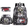 Demon Slayer Anime Print School Backpack Set 3Pcs Include Backpack Shoulder Bag Pencil Case for Boys Girls Students