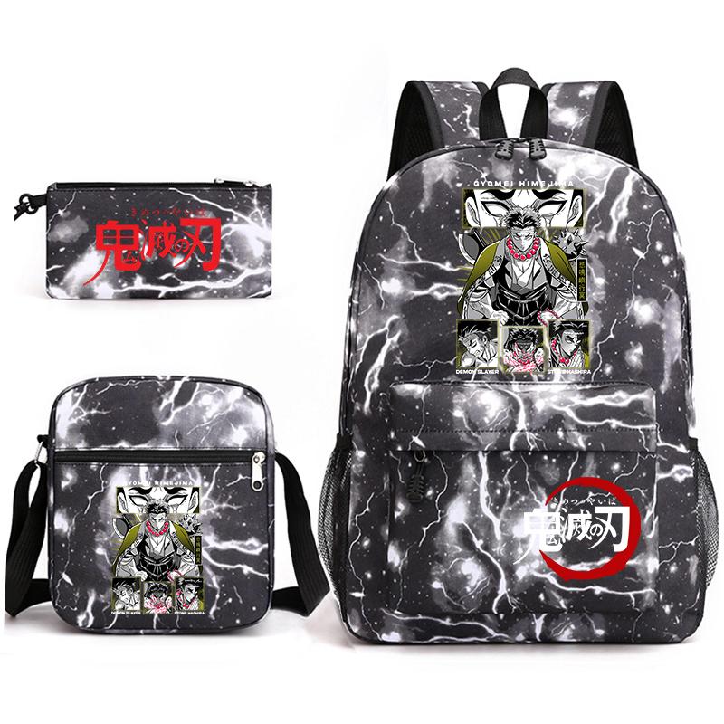 Demon Slayer Anime Print School Backpack Set 3Pcs Include Backpack Shoulder Bag Pencil Case for Boys Girls Students