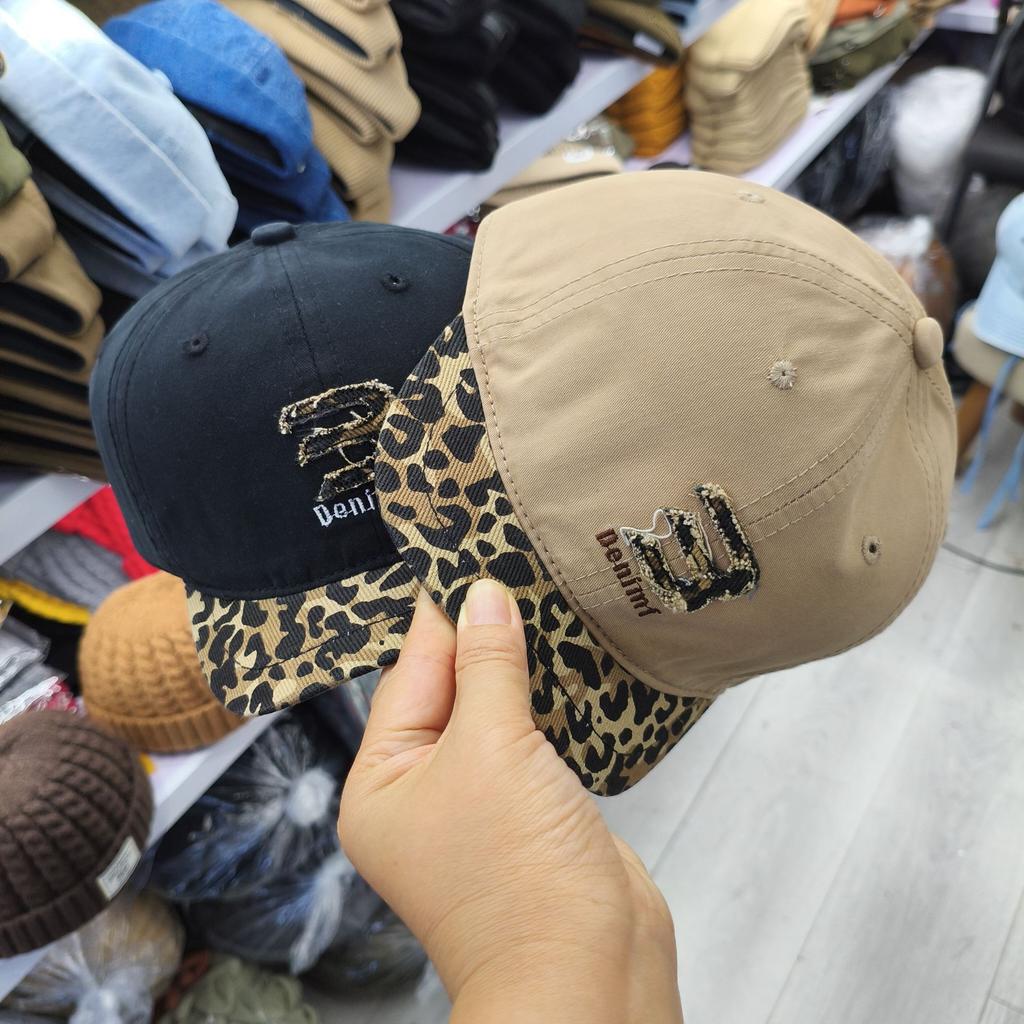 New leopard print splicing color letter embroidery soft top short hat small head circumference fashion personality trend versatile cap