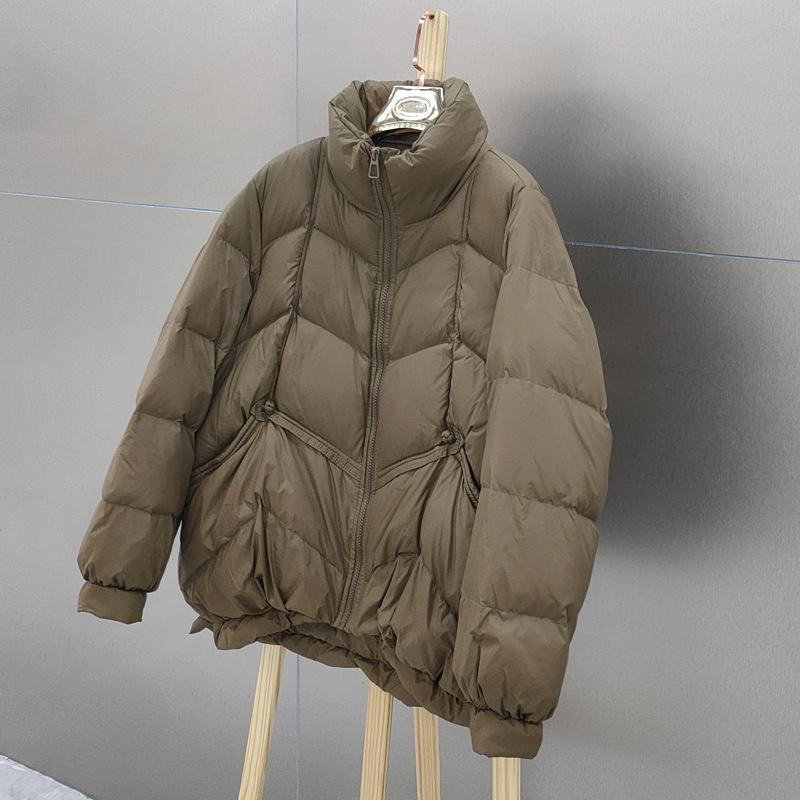 Winter down jacket women's new short loose temperament white duck down stand-up collar bread jacket