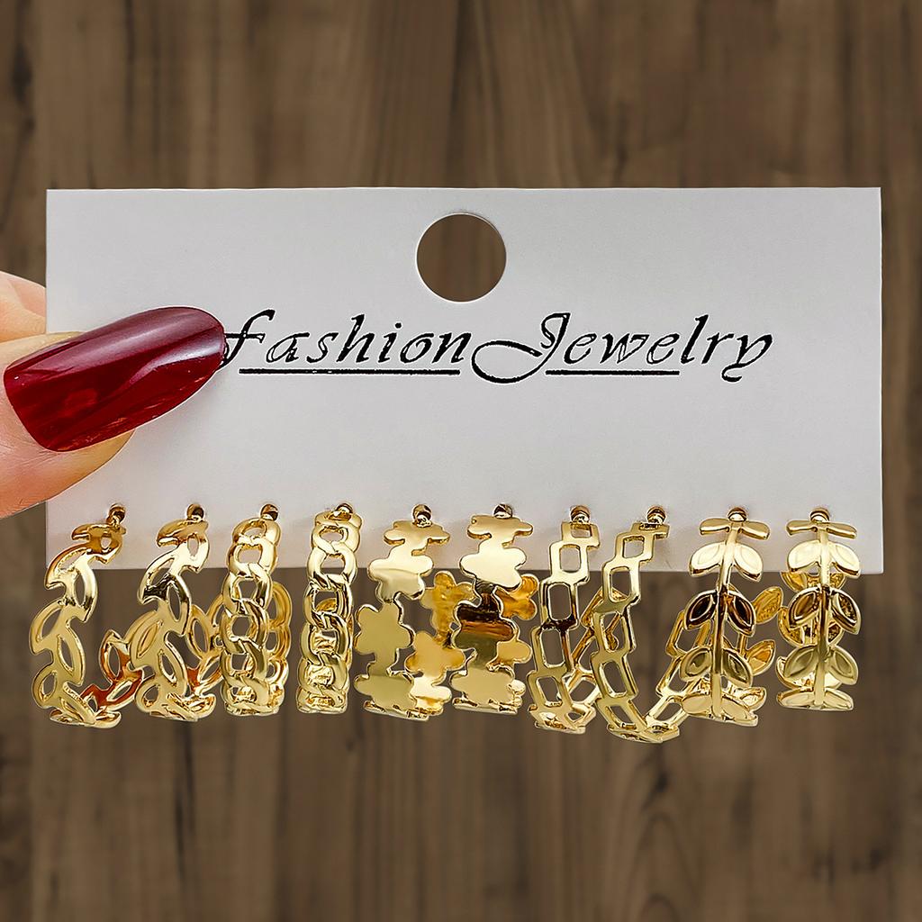 10Pcs Vintage Geometric Gold Metal Earrings Set for Women Punk Pearl Creative Drop Earring Atmospheric Metal Jewelry