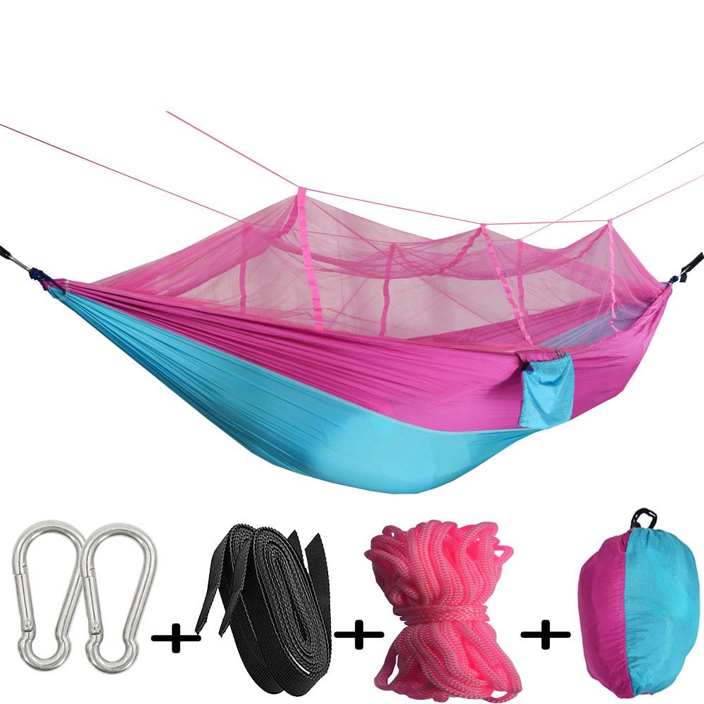 Outdoor Anti-Rollover Nylon Hammock with Mosquito Net - Single/Double Lightweight Parachute Cloth