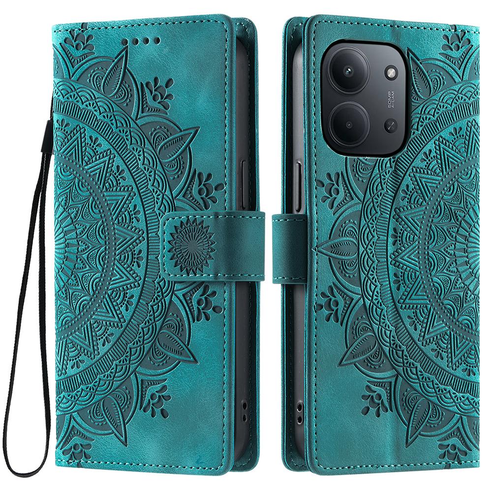 For Xiaomi Redmi 15C 4G (EU) (173mm) Case Imprinted Totem Skin Feel Wallet Leather Phone Cover with Hand Strap