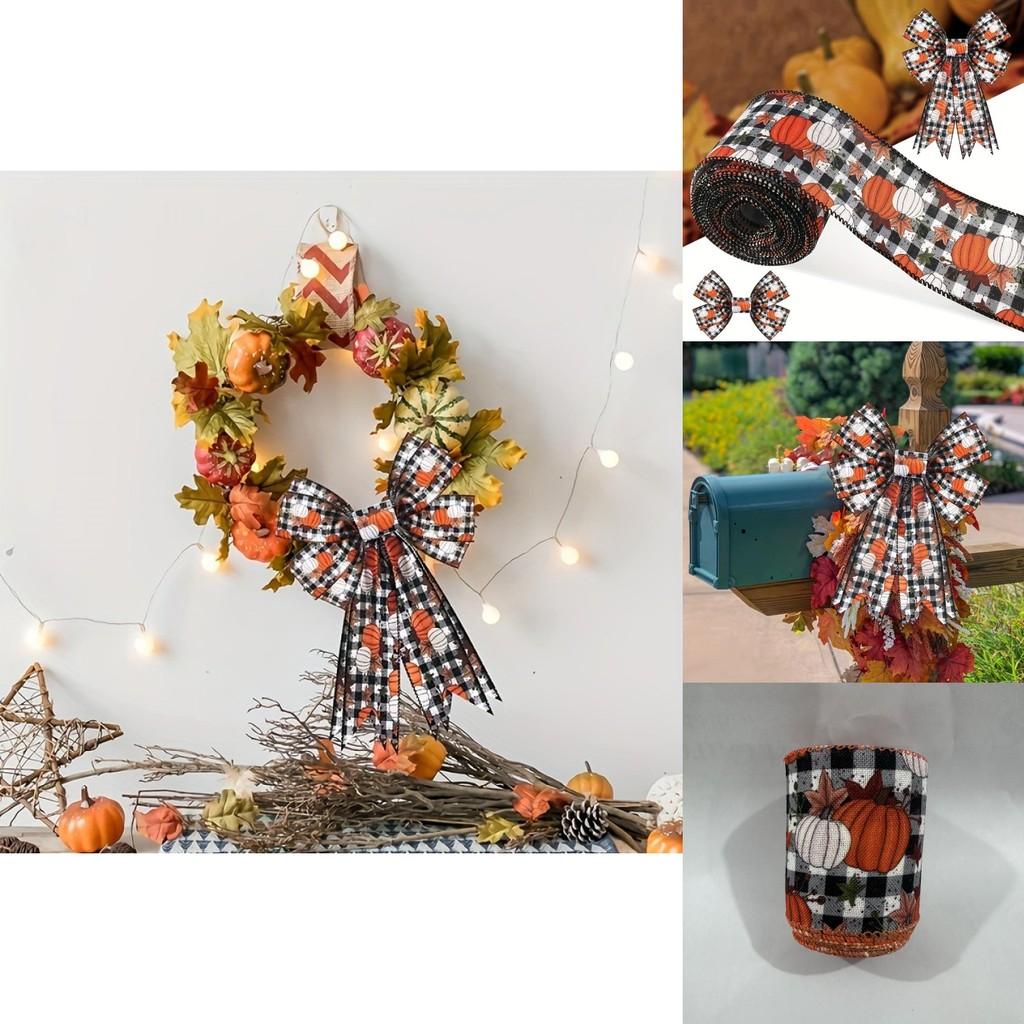 Halloween Orange Pumpkin Black And White Plaid Ribbon For Festive Diy Decorations
