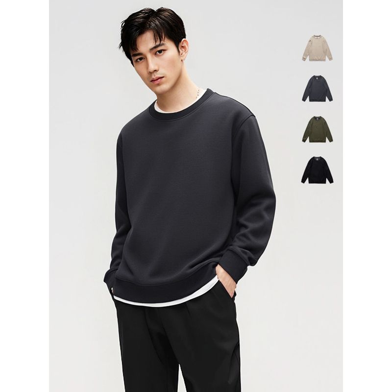 Sheep Wool Mulberry Silk round Neck Sweatshirt Men 2024 New Autumn/Winter Fleece-lined Thickened Export Men Casual Jacket