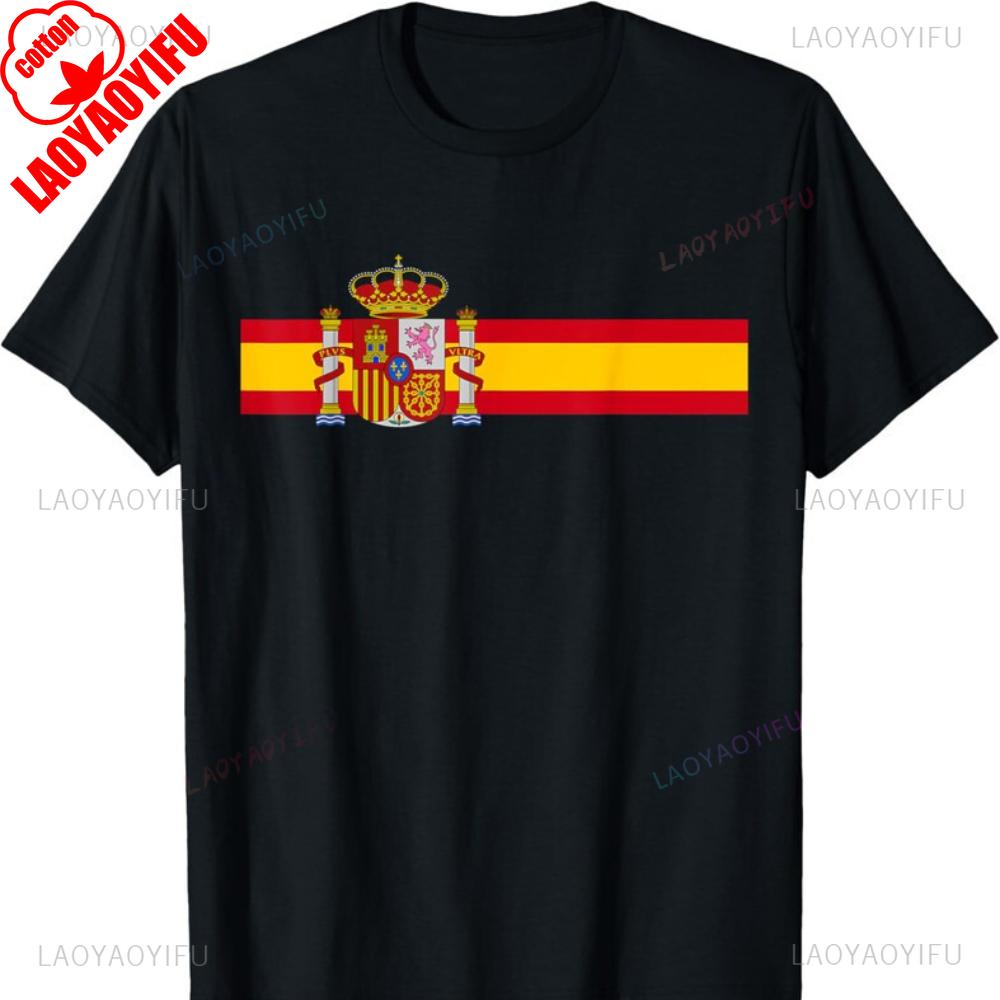 Национальный флаг Испании Espana Цветовая полоса Логотип Подарок Унисекс Футболка Женская Мужская Летняя Хлопковая Одежда Camisetas Одежда Мужская Повседневная S