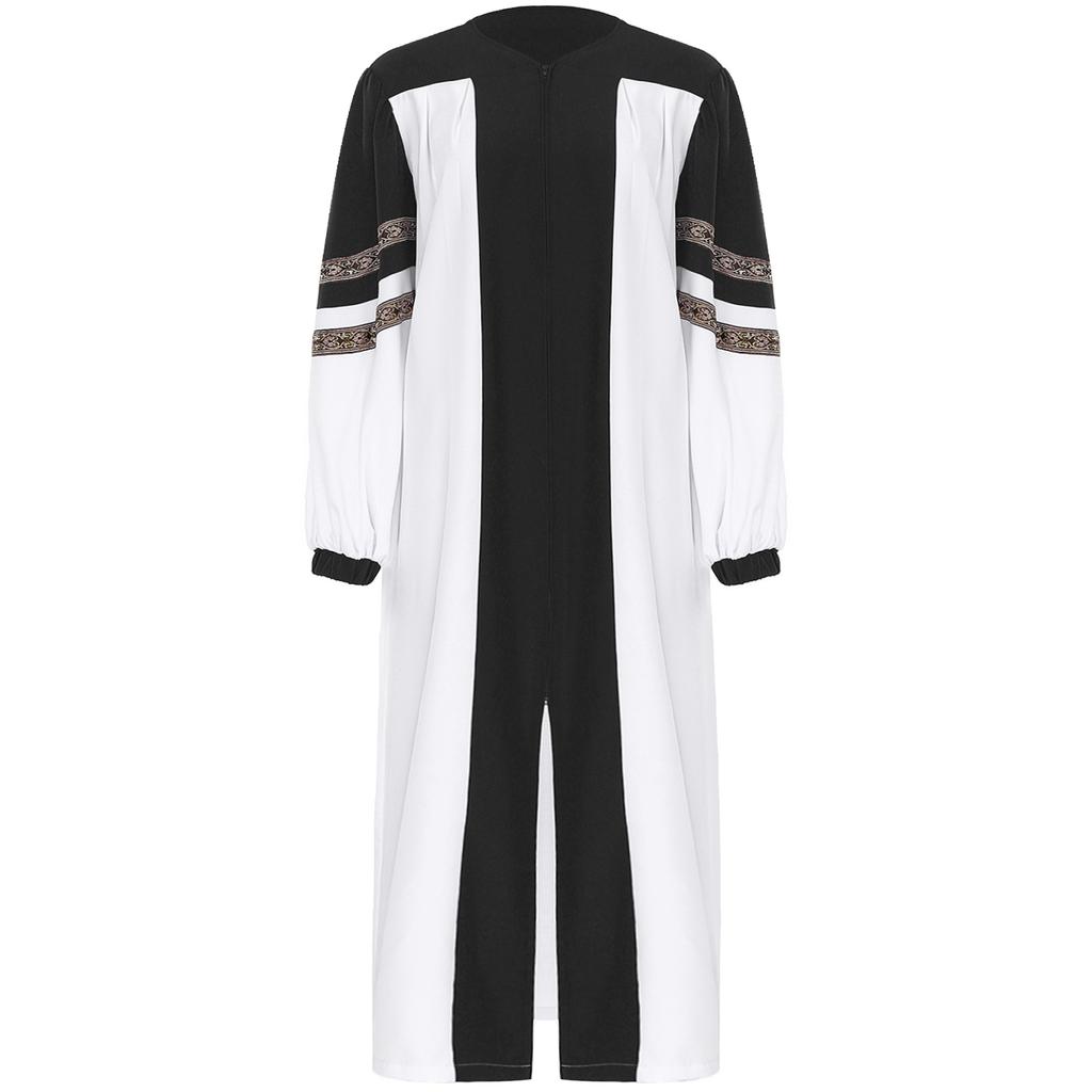 Damen Chorgewand Halloween Cosplay Themenparty Kostüm V-Ausschnitt Bestickte Streifen Langarm Colorblock Robe