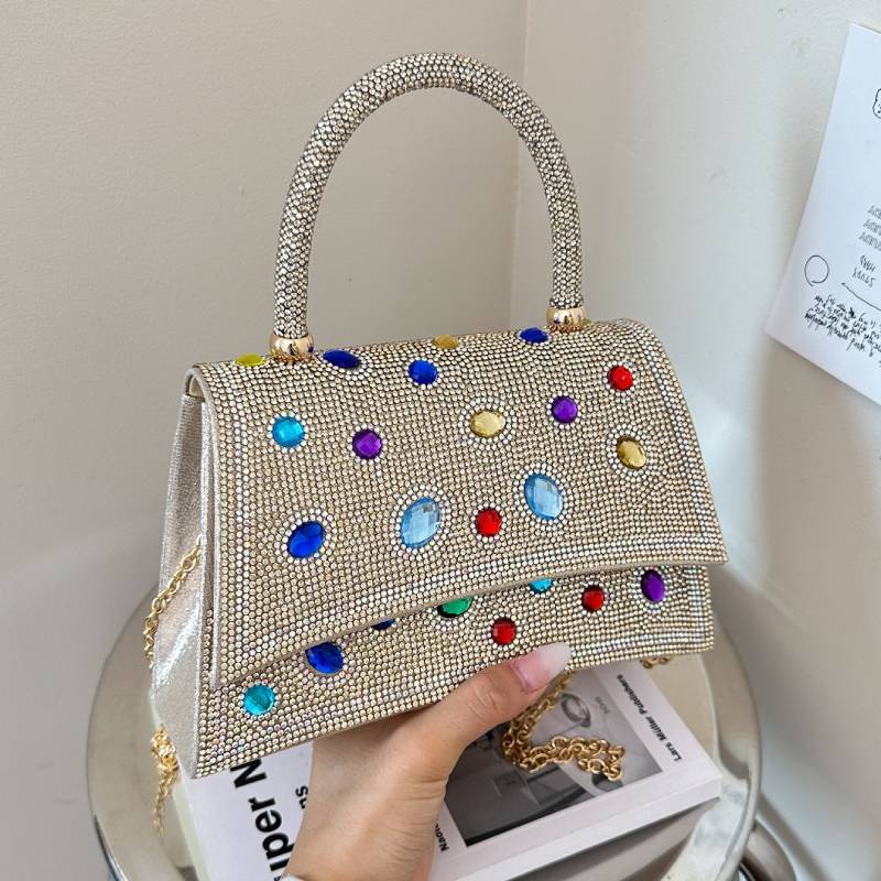 Pu Crystal Embellished Evening Clutch With Chain Strap For Party And Night Out