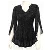 Women's Fashionable Double-Layer Mesh V-Neck Three-Quarter Bell-Sleeve Loose-Fit Top