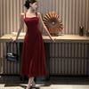 Red square neck suspender dress, summer new waist and thin toasting clothes, engagement red dress